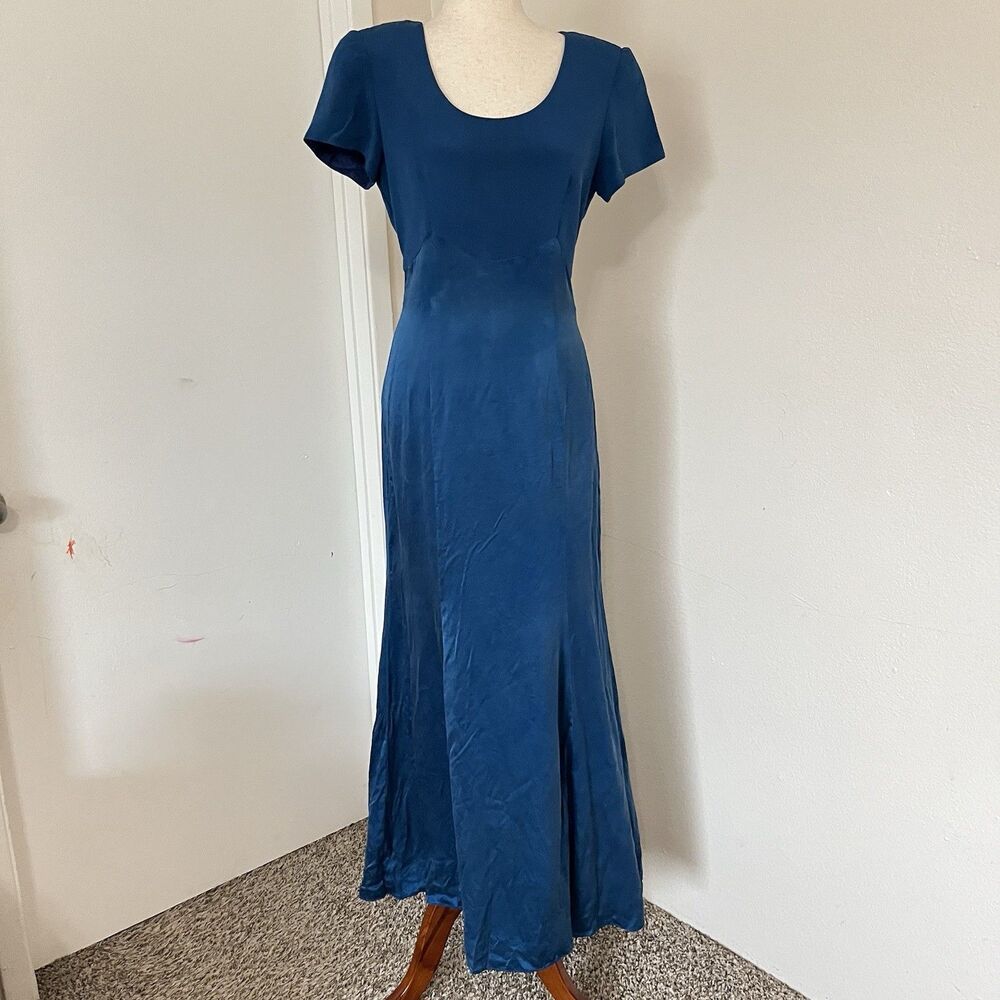 Vintage Silk Adrianna Papell Blue Maxi Dress Retro